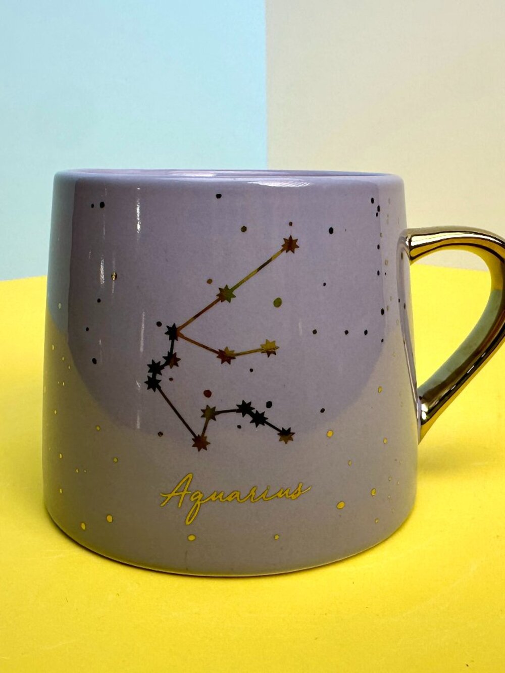 Purple Aquarius Zodiac Constellation Mug Gold Handle – New
